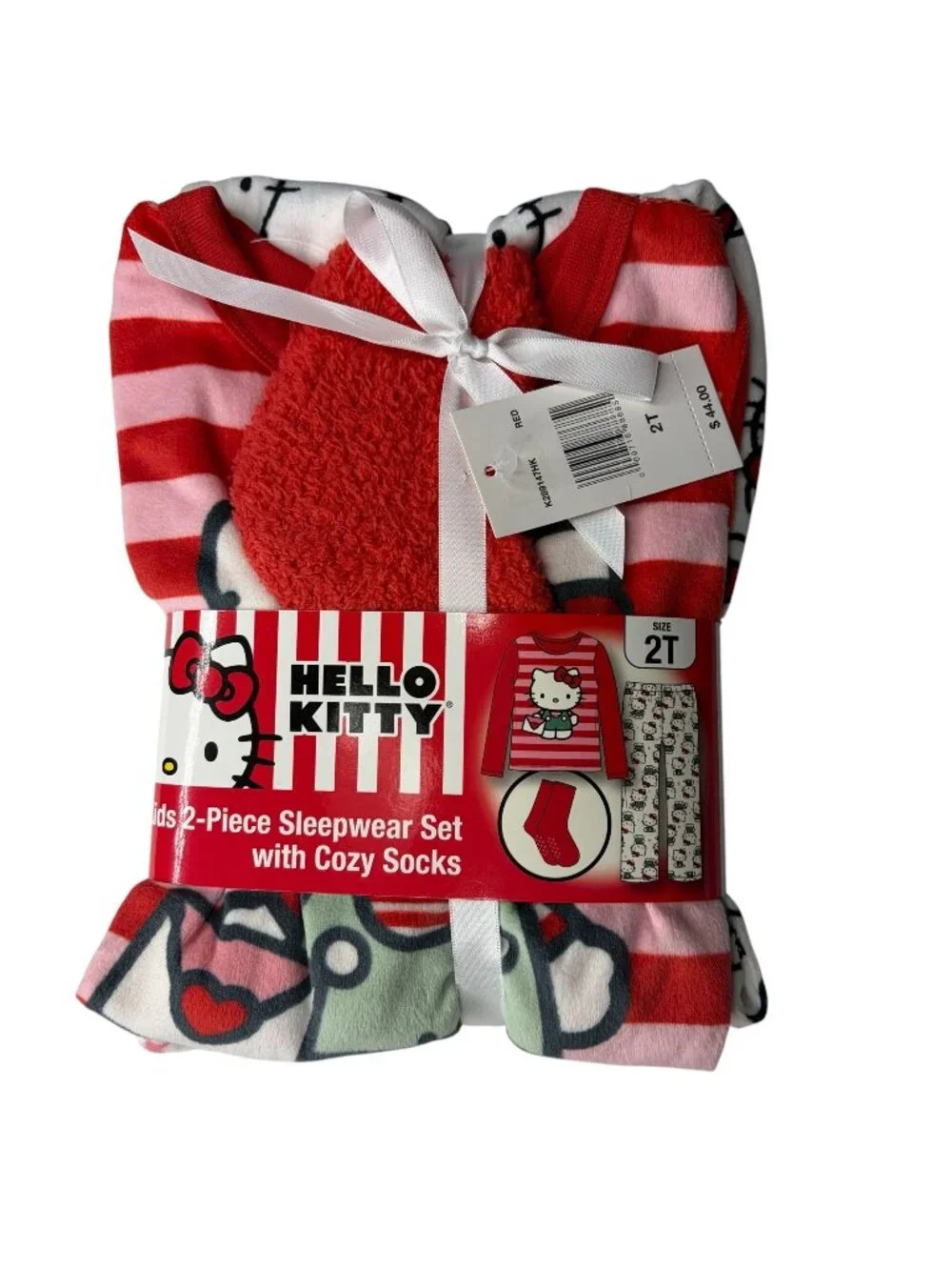 Hello Kitty Sleepwear Set with Cozy Socks Pajama Top and Pants Red and White